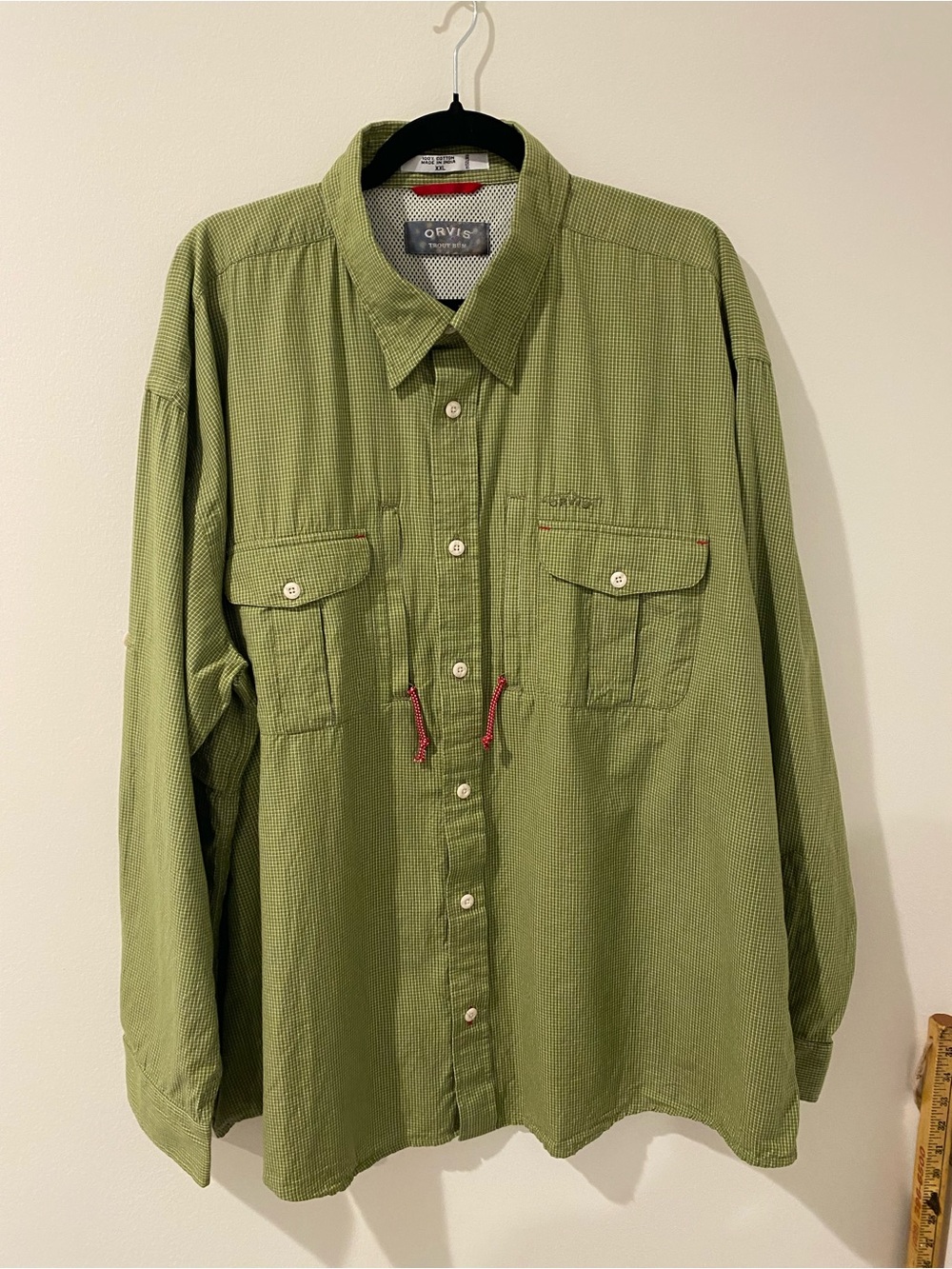 Orvis Trout Bum Mens 2XL Green Gingham Vented Long Sleeve Fishing Shirt